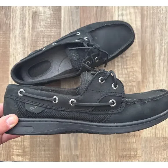 Sperry Shoes Womens Nautical Bluefish Sperry Flat In Black